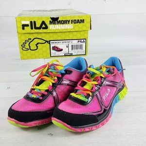 Fila Women Siz 9 Memory Sprynt 2 Running Shoes Neon Pink Green Blue Black w/ box